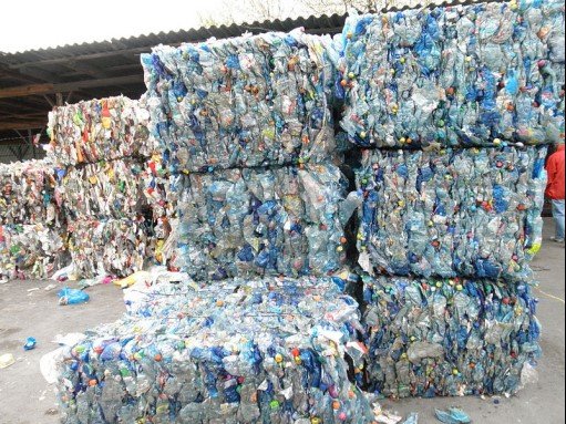 Plastic waste in bales