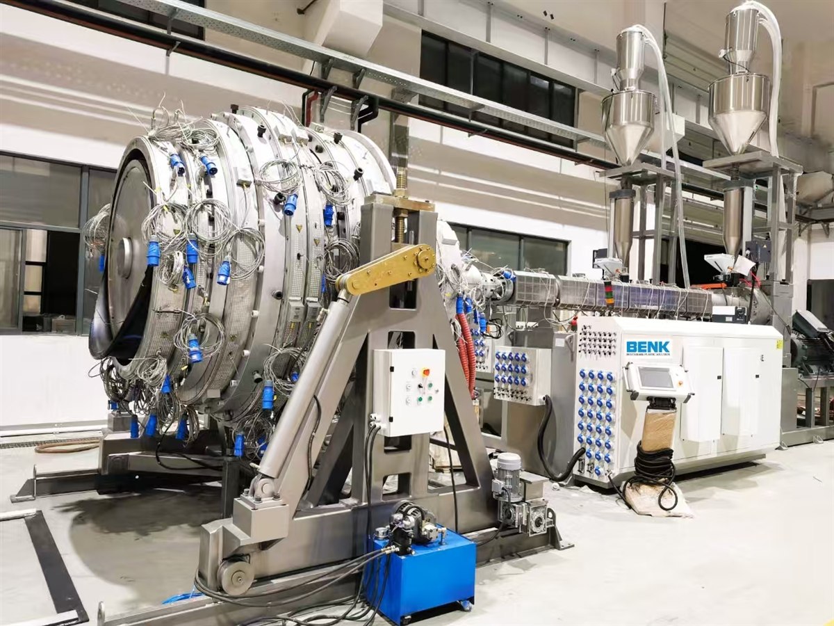 Pipe extrusion line assembled in the BENK works before shipment