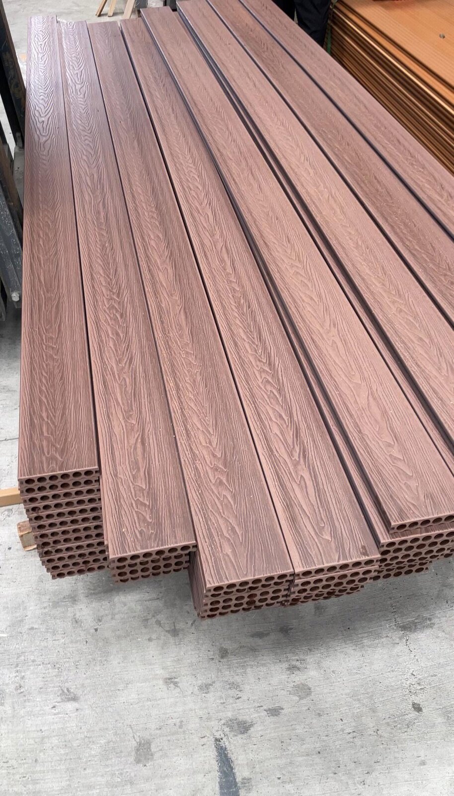 Wood plastic decking produced by the WPC production co-extrusion line
